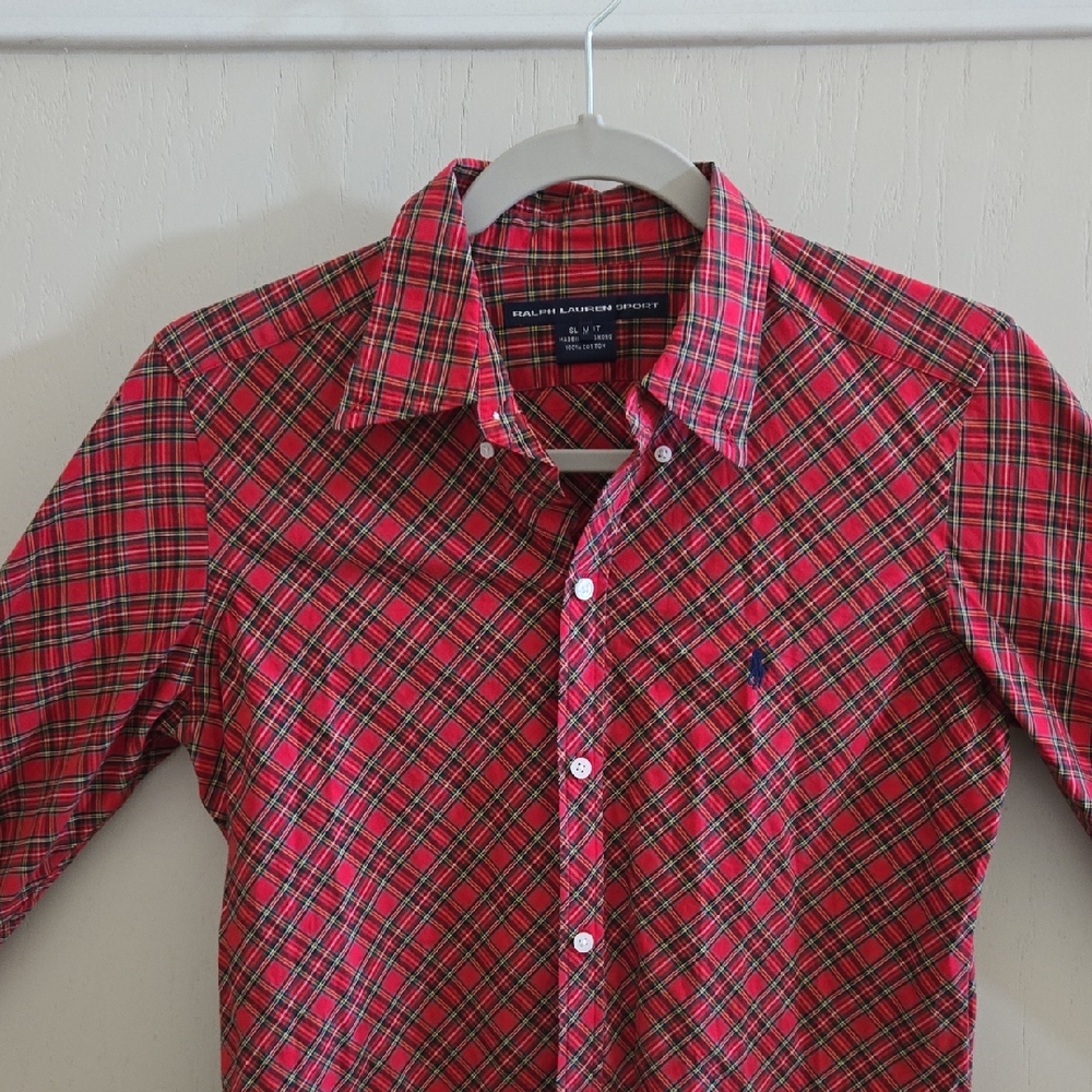 Ralph Lauren Red Plaid Slim Fit Casual Button Down Shirt
